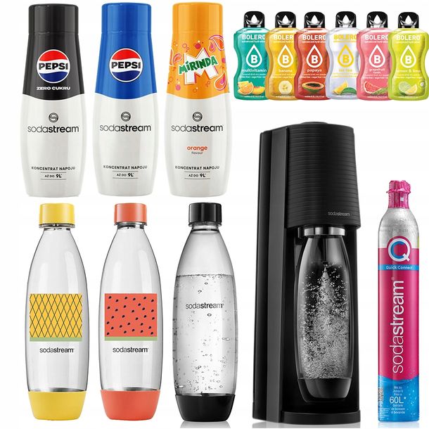 ﻿SODASTREAM TERRA SATURATOR NABÓJ 3 BUTELKI 1L FUSE i SE + 3x Syrop