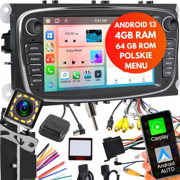 RADIO SAMOCHODOWE do FORD MONDEO MK4 FOCUS MK2 MK3 GALAXY WIFI ANDROID 4GB