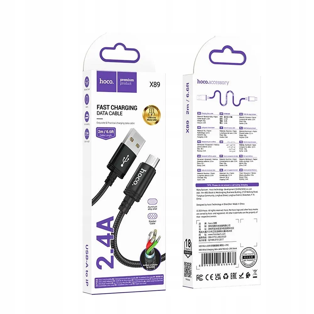 hoco-kabel-usb-a-do-micro-usb-24a-x89-2-m-czarny
