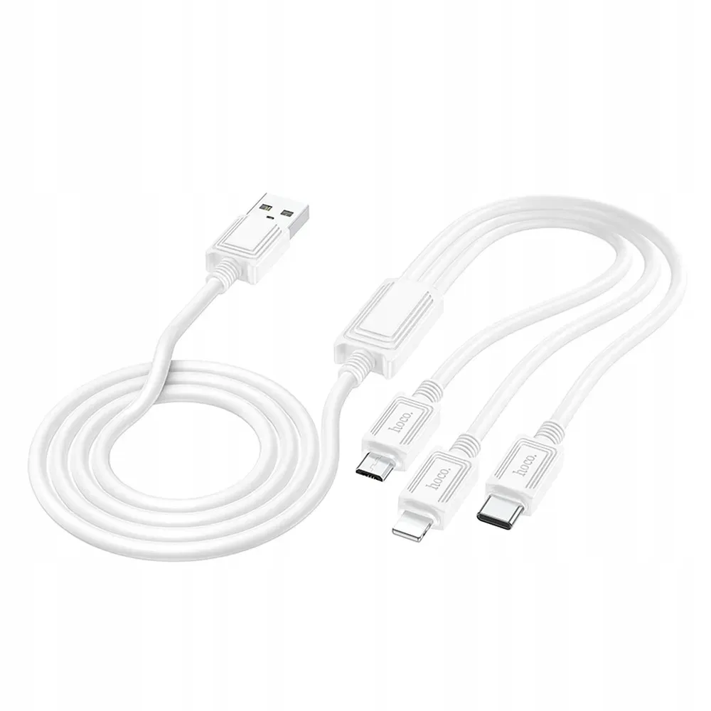 hoco-kabel-3w1-usb-a-do-lightning-micro-usb-typ-c-2a-x74-1-m-bialy-stan-nowy