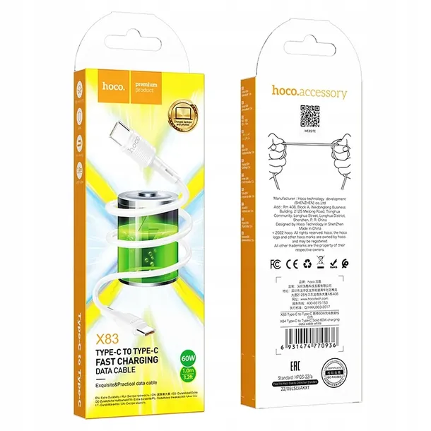 hoco-kabel-typ-c-do-typ-c-pd-3a-60w-x83-1-m-bialy-dlugosc-przewodu-1-m