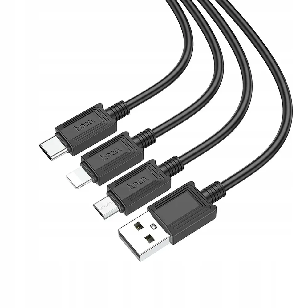 hoco-kabel-3w1-usb-do-lightning-micro-usb-usb-c-2a-x74-1m-czarny