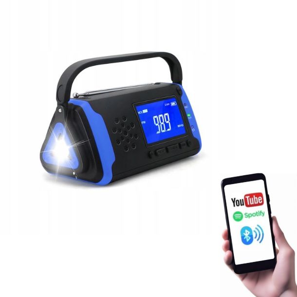 ﻿Radio na działkę POWERBANK Latarka LED Solar USB IPX3 Wodoodporne Budowlane
