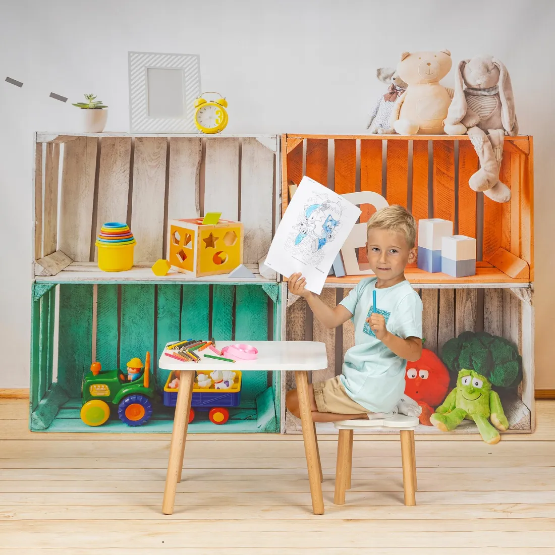 taboret-krzeselko-dzieciece-misiek-biale-stan-nowy
