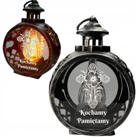 znicz-na-grob-grawer-led-zywy-plomien-srebrna-latarenka-okragla-kryzyz