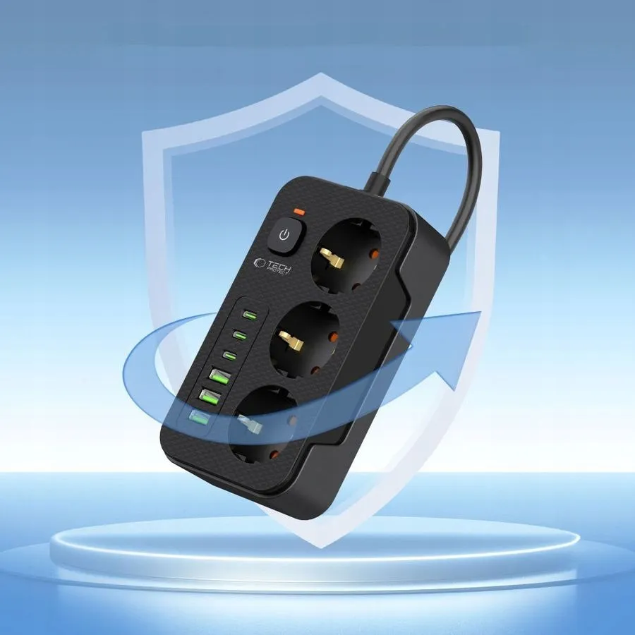 tech-protect-przedluzacz-power-socket-pc3x6-3xusb-3xusb-c-200m-black