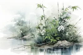 nowoczesna-fototapeta-jezioro-liscie-rosliny-tapeta-na-na-sciane-260x390