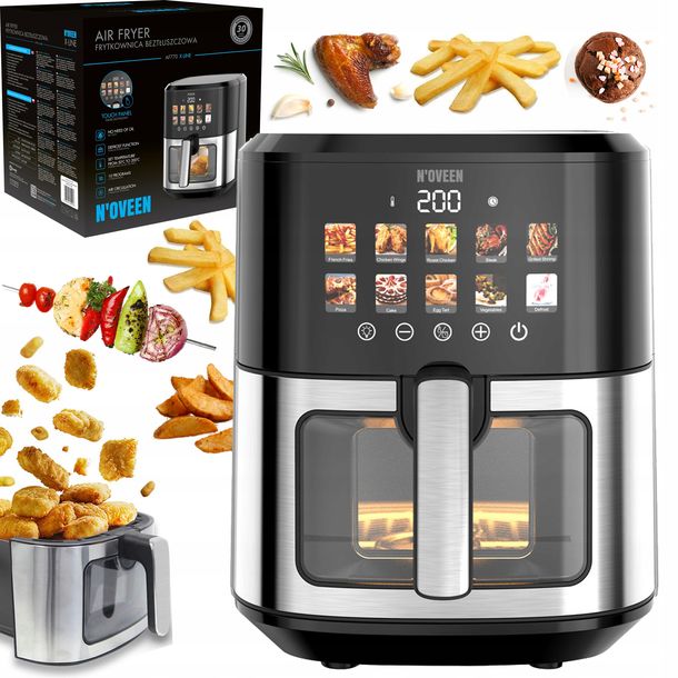 FRYTKOWNICA BEZTŁUSZCZOWA FRYTOWNICA 6,5L 10 PROGRAMÓW INOX LED AIR FRYER