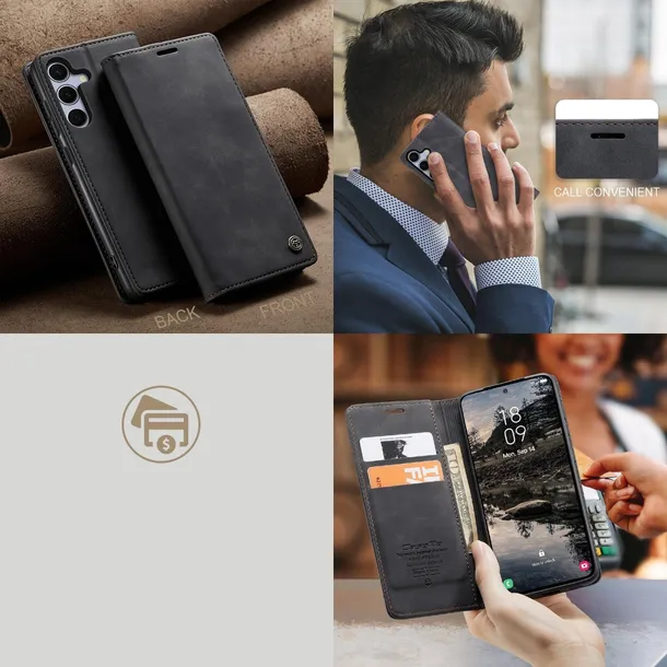 Étui en cuir souple magnétique Caseme pour Samsung Galaxy A56-5G, 2 couleurs, noir