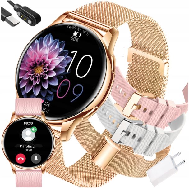 SMARTWATCH DAMSKI ZEGAREK AMOLED MENU PL ROZMOWY AMOLED PULS POMIARY HRV