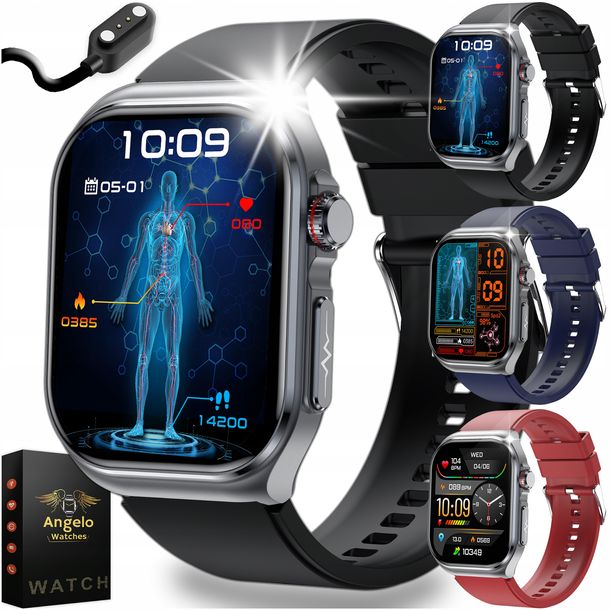 SMARTWATCH DLA SENIORA POMIAR CUKRU Z EKG PPG BMI HRV ROZMOWY MENU POLSKIE