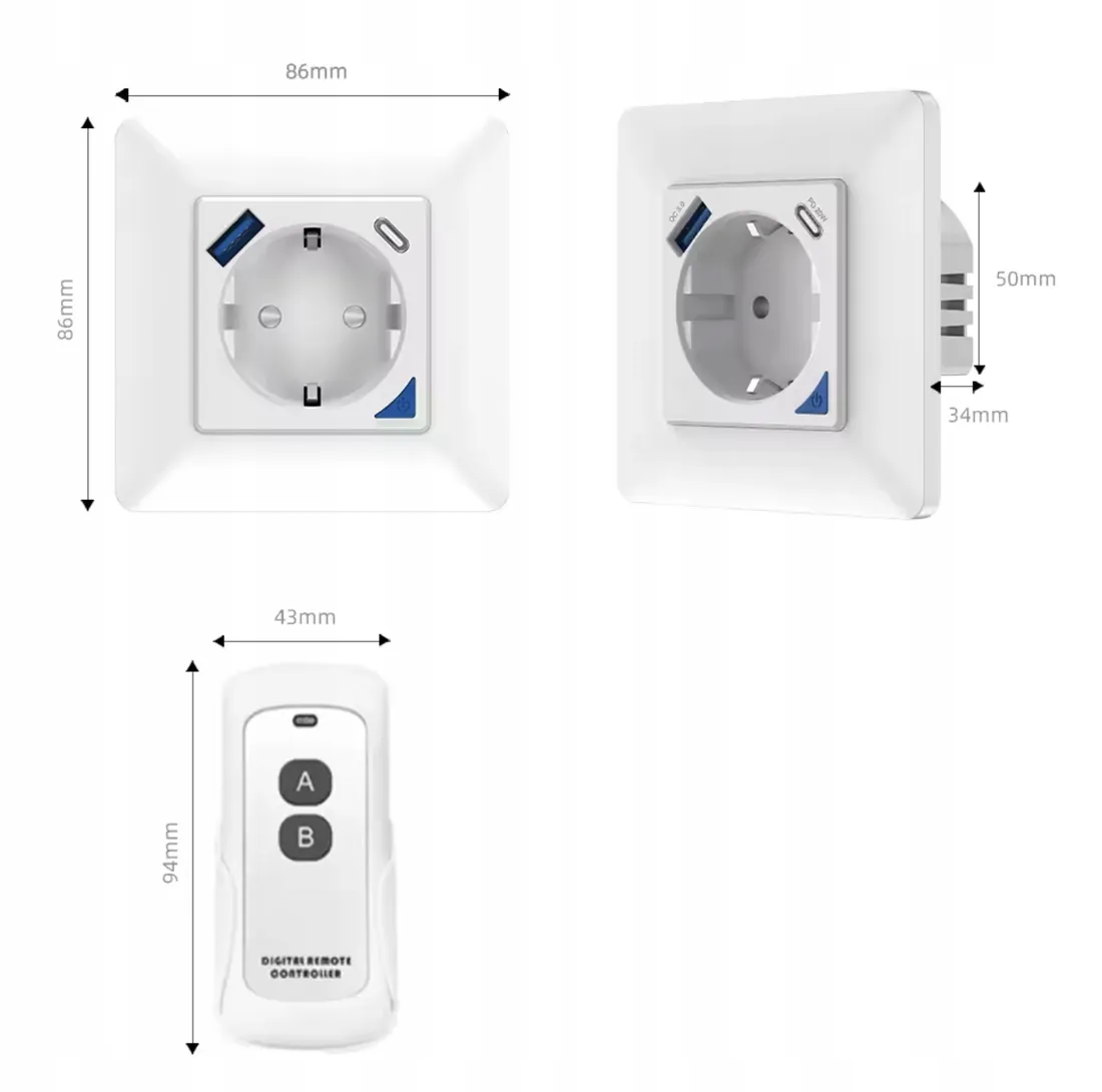 gniazdko-scienne-kontakt-usb-usb-c-16a-wifi-tuya-stan-nowy