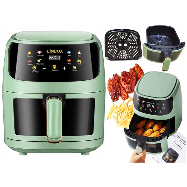 FRYTKOWNICA BEZTŁUSZCZOWA ZIELONA AIR FRYER 5L/1400W CZARNA Do smażenia