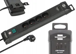 brennenstuhl-listwa-zasilajaca-4-gniazda-usb-c-pd-65w-i-usb-a-3m-czarna
