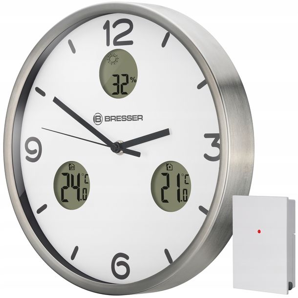 ﻿Zegar ścienny 30cm z pomiarem temperatury i wilgotności BRESSER MyTime io