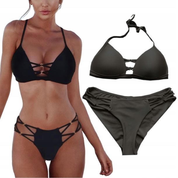 ﻿Strój kąpielowy dwuczęściowy bikini wyszczuplający damski czarny L 40