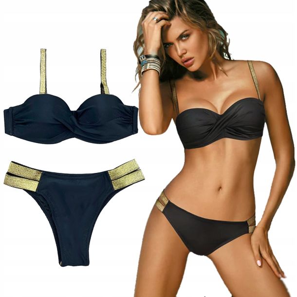 ﻿Strój kąpielowy dwuczęściowy bikini wyszczuplający damski czarny M 38