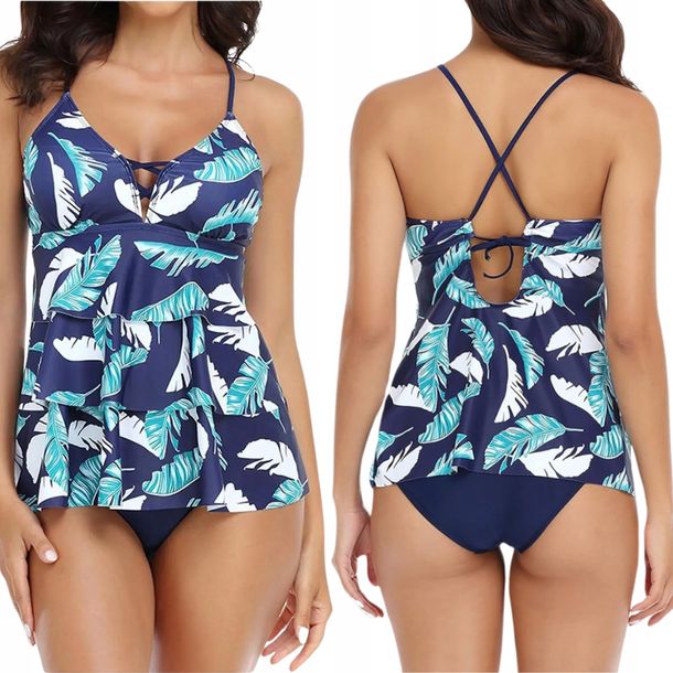 ﻿Strój kąpielowy dwuczęściowy bikini tankini modelujący niebieski damski XL