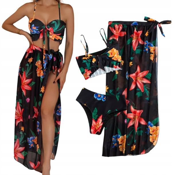 ﻿Strój kąpielowy dwuczęściowy pareo bikini modelujący damski wysoki stan M