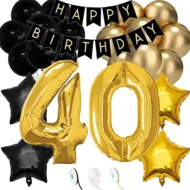 balony-czarne-zlote-na-40-urodziny-zestaw-27-szt