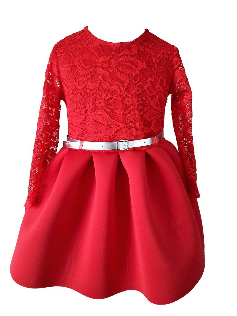 Czerwona sukienka z pianki 104cm Koronka Pasek 