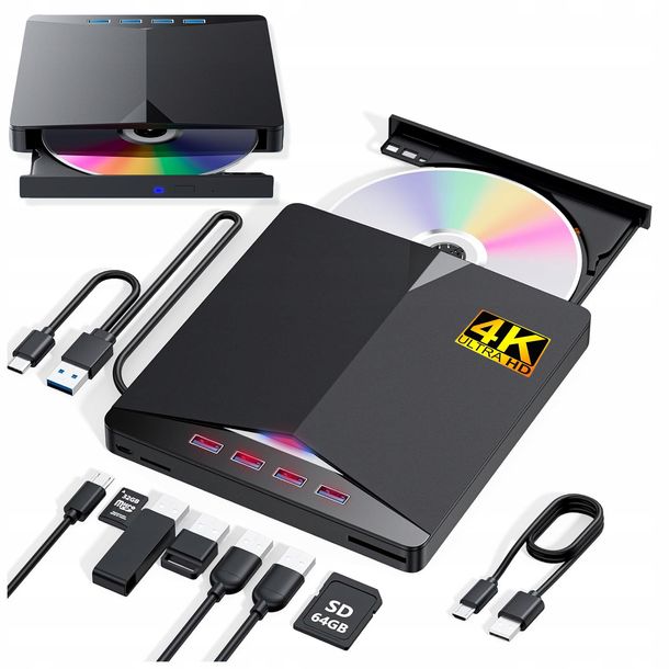 ﻿NAPĘD ZEWNĘTRZNY CD DVD ODTWARZACZ PŁYT PRZENOŚNY NAGRYWARKA HUB USB-C 3.0