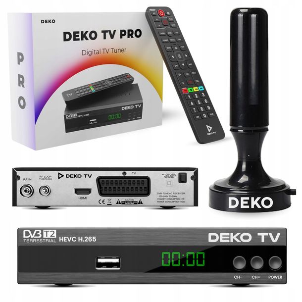 Tuner Dekoder DVBT2 DVBT tv naziemnej DVB-T2 Pilot DEKO + Antena Pokojowa