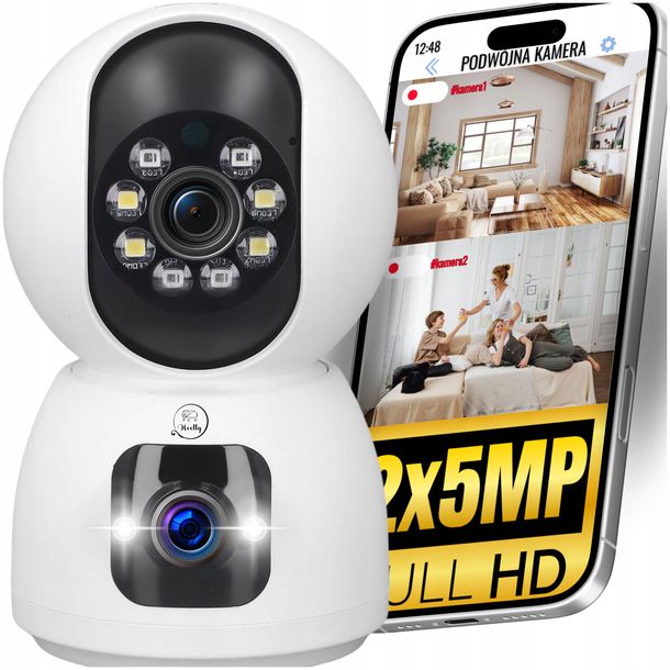 ﻿PODWÓJNA KAMERA 2X5MP ZOOM WEWNĘTRZNA OBROTOWA IP WIFI ALARM DETEKCJA FHD