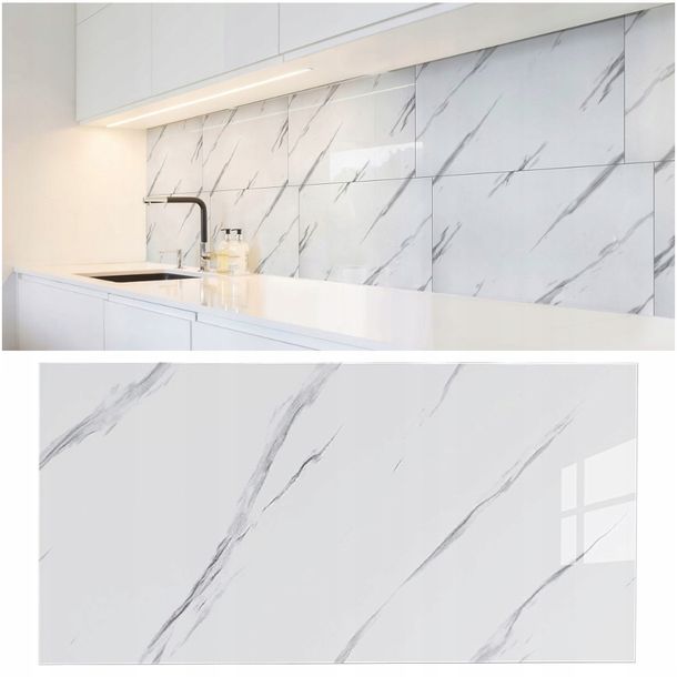 ﻿SAMOPRZYLEPNY PANEL BIAŁY MARMUR PCV LAMINAT POŁYSK 80x40 cm