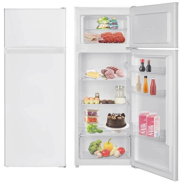 ﻿LODÓWKA CHŁODZIARKO-ZAMRAŻARKA 206L LED 143cm Z GÓRNĄ ZAMRAŻARKĄ BIAŁA