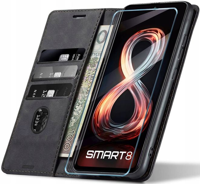 ﻿ETUI SKÓRZANE NA MAGNES DO INFINIX SMART 8 / HOT 40i +SZKŁO