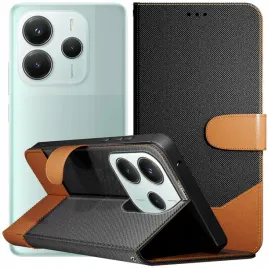etui-z-klapka-do-xiaomi-redmi-note-14-5g-jeans-skorzane-czarne-szklo