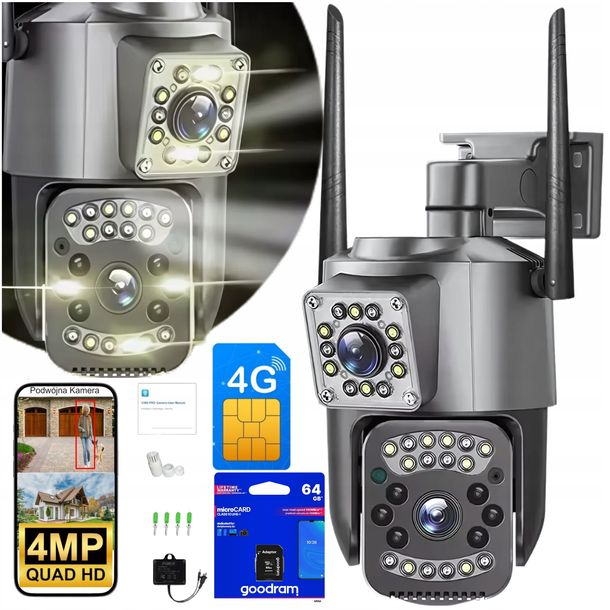 ﻿Podwójna Kamera Zewnętrzna Obrotowa 4MP QHD 4G GSM LTE Zoom x10 GOODRAM
