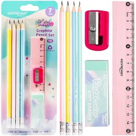 zestaw-szkolny-keyroad-pastel-linijka-temperowka-gumka-4x-olowek-z-gumka-hb