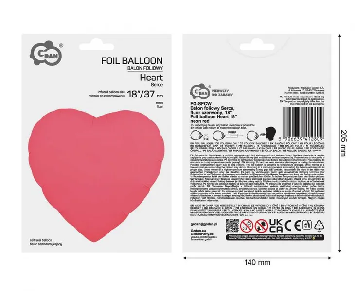balon-foliowy-serce-fluor-czerwony-46cm-ksztalt-serce