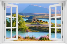 tapeta-samoprzylepna-efekt-okno-3d-krajobraz-natura-jezioro-kwiaty-kr-132