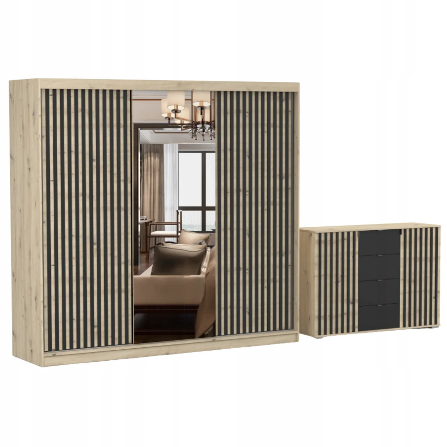 Zestaw WERONA Szafa 233 z Komodą lamele pojemne drążek ARTISAN