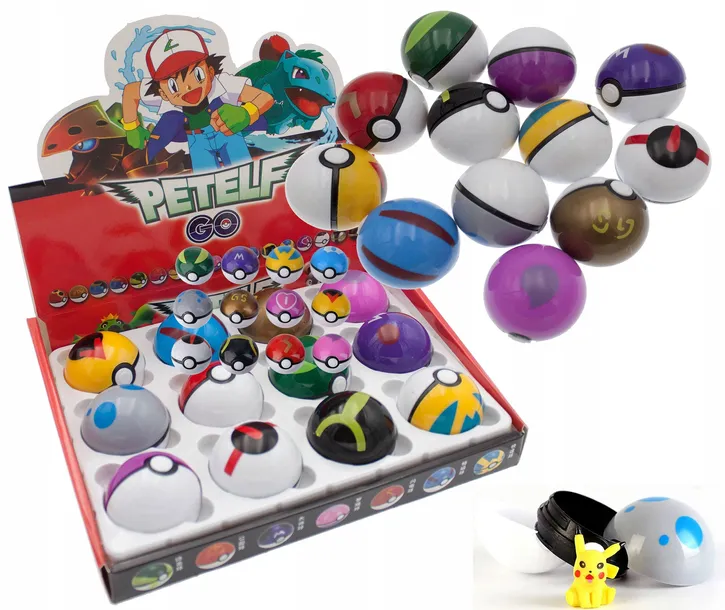 ZESTAW POKEMON POKEBALL 12 SZTUK KULE NIESPODZINAKI NAKLEJKI POSTACI