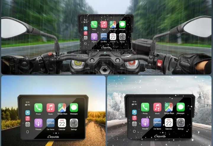 CARPURIDE W502BS Pro ekran motocyklowy BMW CarPlay i Android