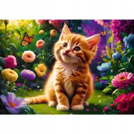 puzzle-500-ukladanka-zwierzeta-maly-uroczy-kotek-kwiatki-motyle-10-trefl