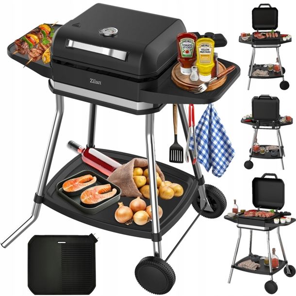 GRILL ELEKTRYCZNY OGRODOWY MEGA XXL 6w1 Stojący 3050W +Pokrywa +TERMOMETR