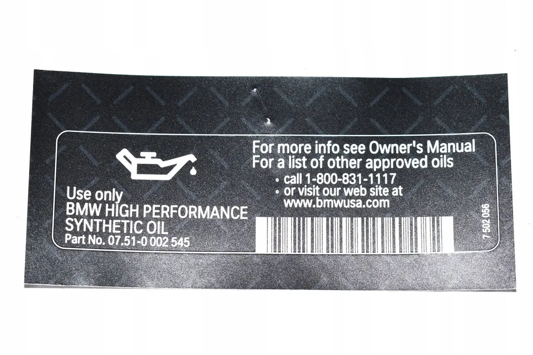 tabliczka-olej-high-performance-synthetic-bmw-e34-e39-e53-e60-e83-e90-stan-nowy