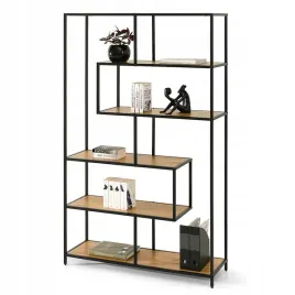 asymetryczny-regal-na-ksiazki-do-salonu-lub-biura-clark-dab-czarny-stelaz