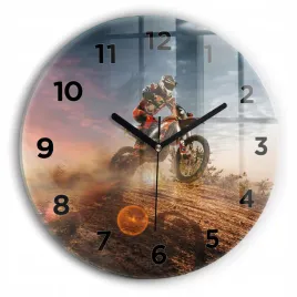 duzy-zegar-szklany-do-mieszkania-z-nadrukiem-mezczyzna-na-motocyklu-fi30-cm