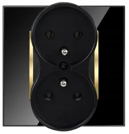 gniazdko-podwojne-z-bolcem-czarne-zlote-w-ramce-szklanej-kontakt-quadra