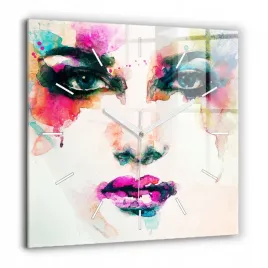 zegar-szklany-minimalistyczny-scienny-abstrakcyjna-twarz-kobiety-60x60-cm