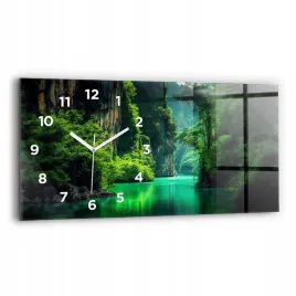 zegar-szklany-scienny-do-biura-z-grafika-pejzaz-natury-tajlandii-60x30-cm