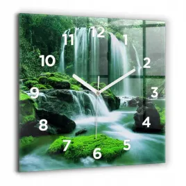 szklany-nowoczesny-kwadratowy-zegar-na-sciane-wodospad-wsrod-mchu-60x60-cm