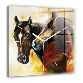 kwadratowy-zegar-szklany-do-kuchni-z-nadrukiem-malowane-dwa-konie-60x60-cm