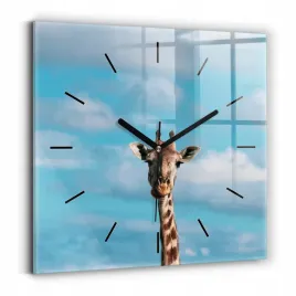 designerski-foto-zegar-szklany-do-wnetrz-glowa-zyrafy-na-tle-nieba-30x30-cm